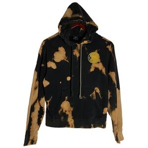 Obey Long Sleeve Hoodie Acid Wash Tie Dye Black Brown Kangaroo Pocket Medium